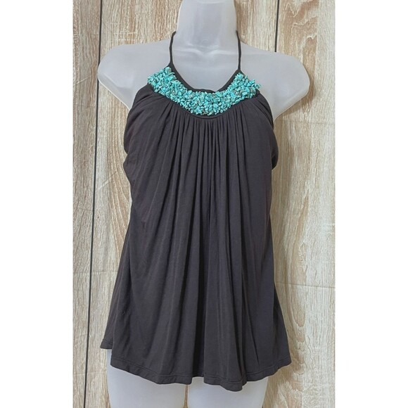 Vintage BCX Y2k Halter Cami Tank Top Womens L Brown Turquoise Festival Summer - Picture 1 of 8